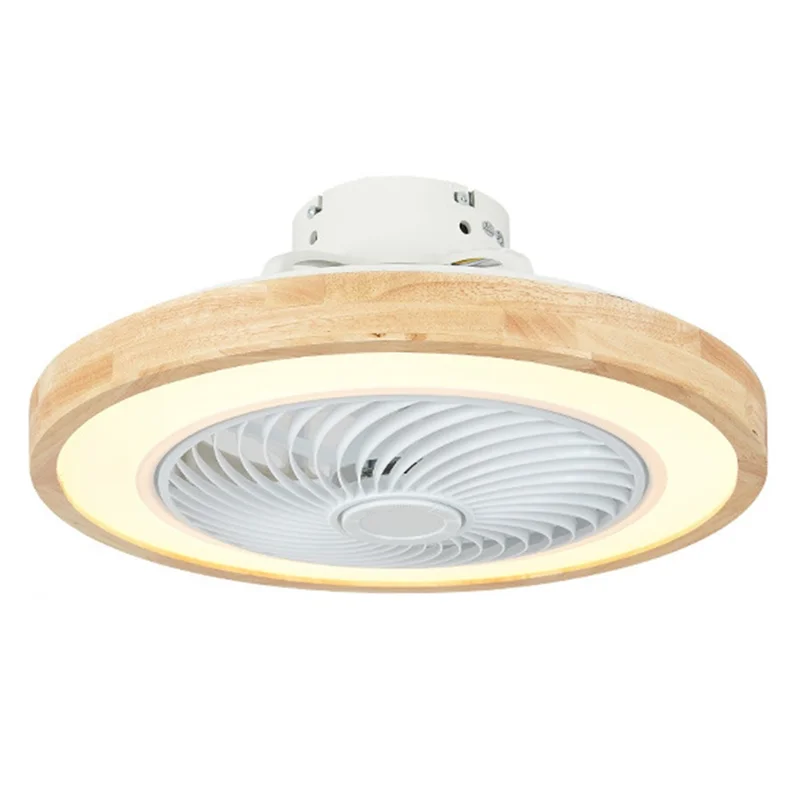 220V Solid Wood Ceiling Fan Light Stepless Dimming Modern LED Lamp for Bedroom Kids Room, Remote + APP Control