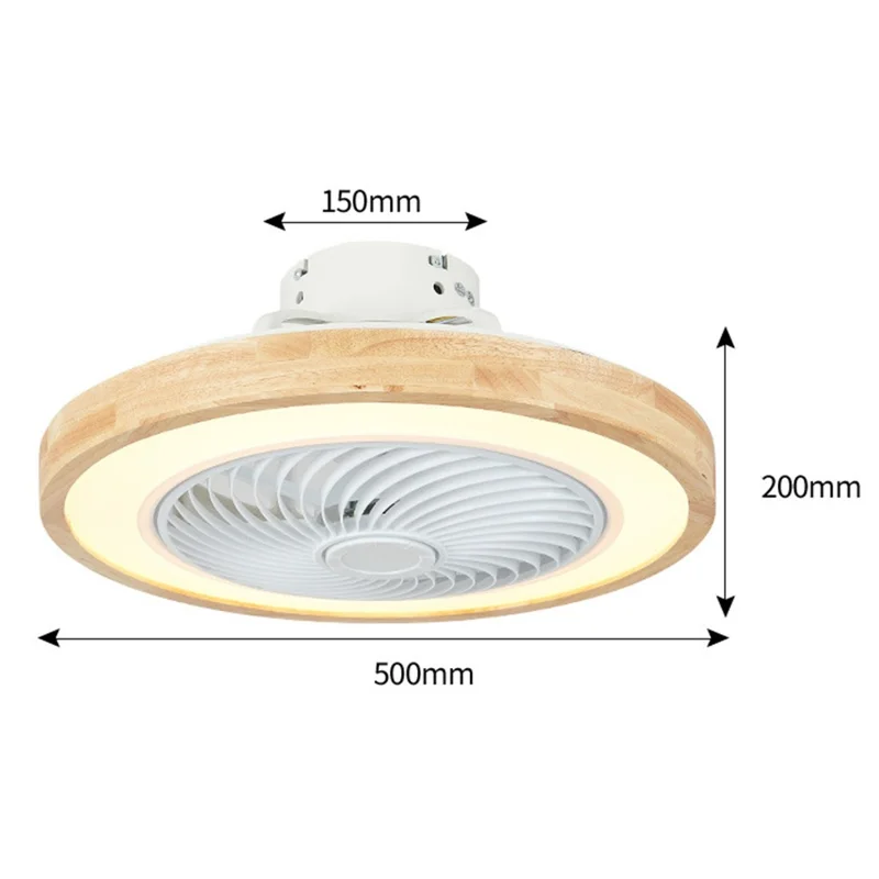 220V Solid Wood Ceiling Fan Light Stepless Dimming Modern LED Lamp for Bedroom Kids Room, Remote + APP Control