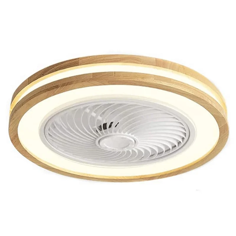 220V Dual Ring Solid Wood Ceiling Fan Light Stepless Dimming Modern LED Lamp for Bedroom Kids Room, Remote + APP Control