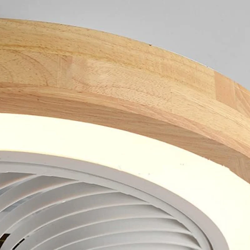 220V Dual Ring Solid Wood Ceiling Fan Light Stepless Dimming Modern LED Lamp for Bedroom Kids Room, Remote + APP Control