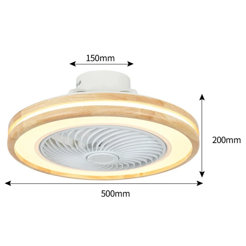 220V Dual Ring Solid Wood Ceiling Fan Light Stepless Dimming Modern LED Lamp for Bedroom Kids Room, Remote + APP Control