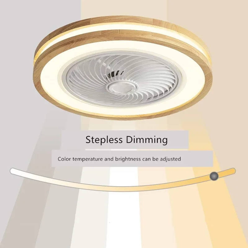 220V Dual Ring Solid Wood Ceiling Fan Light Stepless Dimming Modern LED Lamp for Bedroom Kids Room, Remote + APP Control