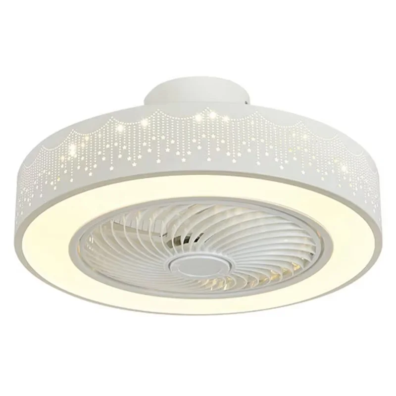 220V White Wood Ceiling Fan Light Stepless Dimming Modern LED Lamp for Bedroom Kids Room, Remote + APP Control