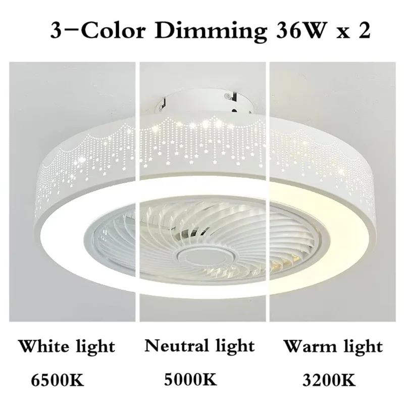 220V White Wood Ceiling Fan Light Stepless Dimming Modern LED Lamp for Bedroom Kids Room, Remote + APP Control