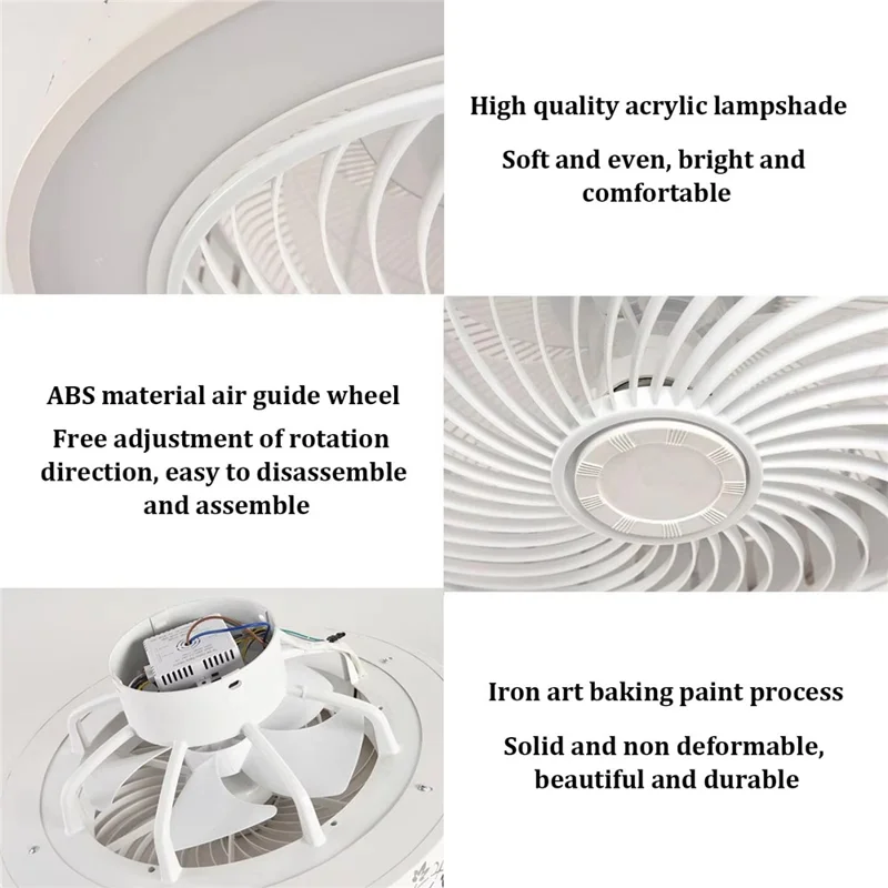 220V White Wood Ceiling Fan Light Stepless Dimming Modern LED Lamp for Bedroom Kids Room, Remote + APP Control