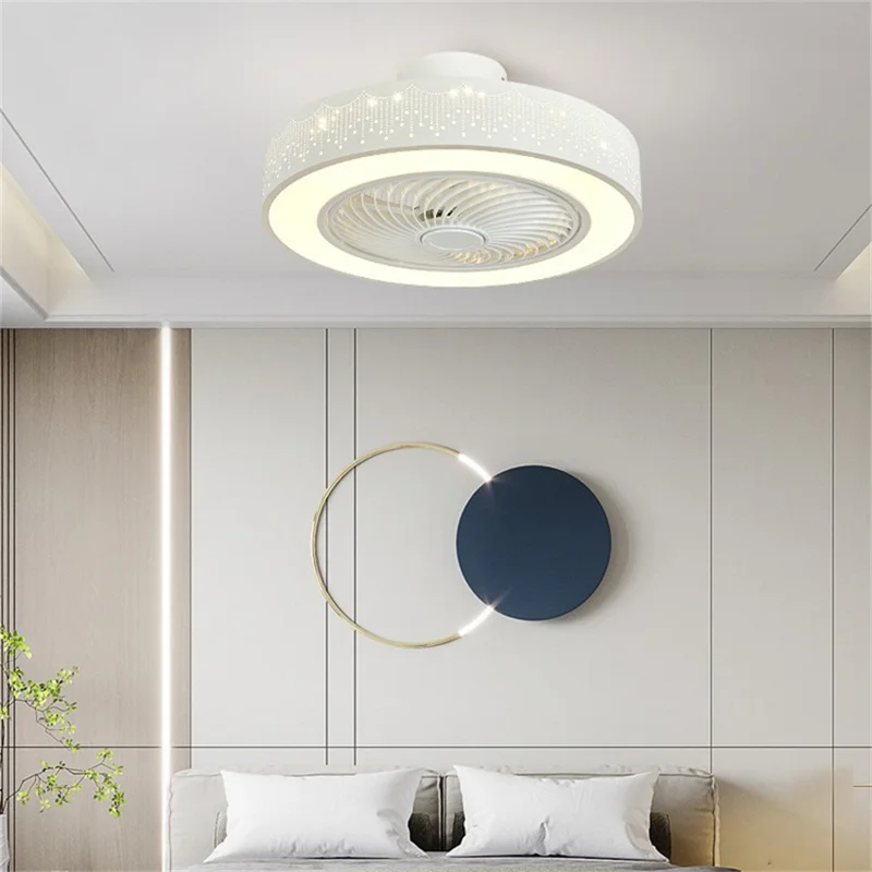 220V White Wood Ceiling Fan Light Stepless Dimming Modern LED Lamp for Bedroom Kids Room, Remote + APP Control