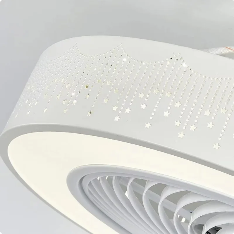 220V White Wood Ceiling Fan Light Stepless Dimming Modern LED Lamp for Bedroom Kids Room, Remote + APP Control