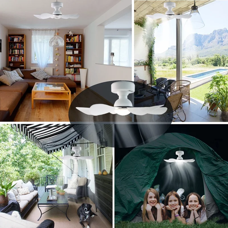 Ventilateur de plafond portable à éclairage solaire avec télécommande pour camping extérieur - 3 niveaux d'intensité