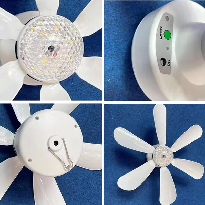 Ventilateur de plafond portable à éclairage solaire avec télécommande pour camping extérieur - 3 niveaux d'intensité
