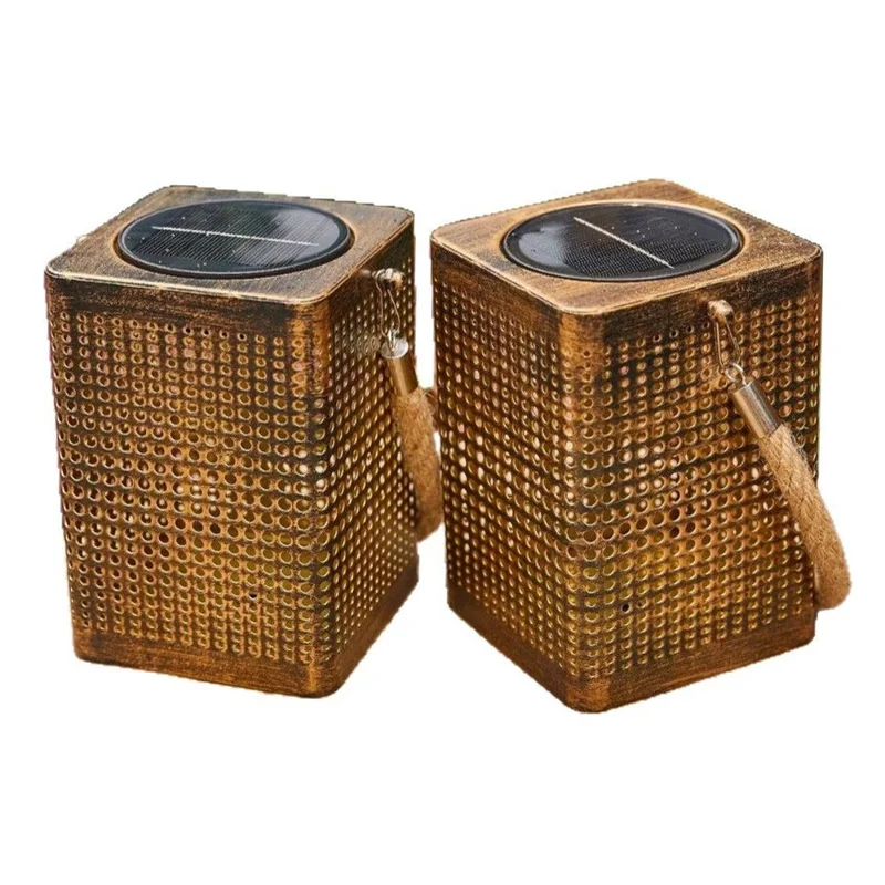 2 Peças de Lanternas Solares Externas com Arte em Ferro Oco Luzes Decorativas para Jardim e Pátio Pendentes