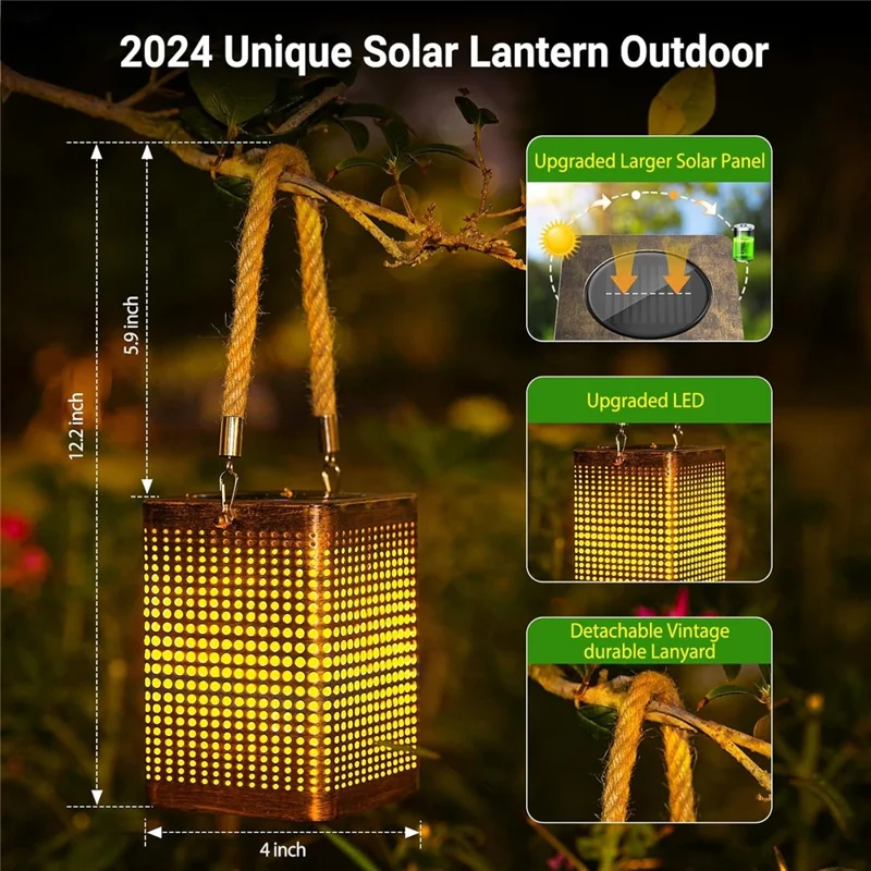 2 Peças de Lanternas Solares Externas com Arte em Ferro Oco Luzes Decorativas para Jardim e Pátio Pendentes