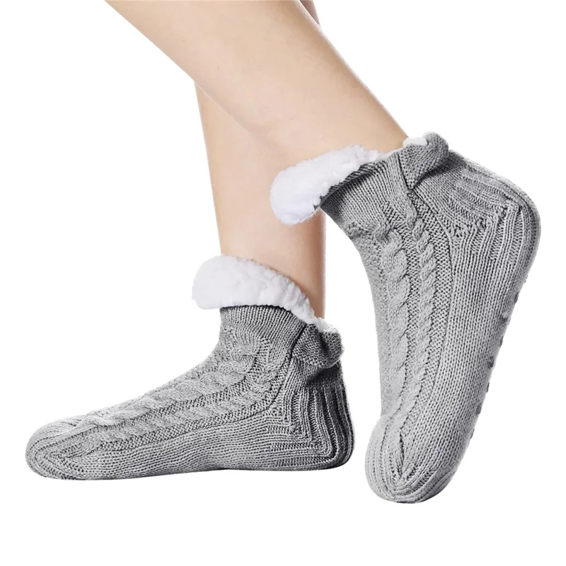 USB Heated Socks Soft Fleece Winter Warm Floor Slippers Solid Color Electric Heating Footwear - Grey
