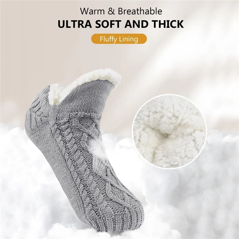 USB Heated Socks Soft Fleece Winter Warm Floor Slippers Solid Color Electric Heating Footwear - Grey