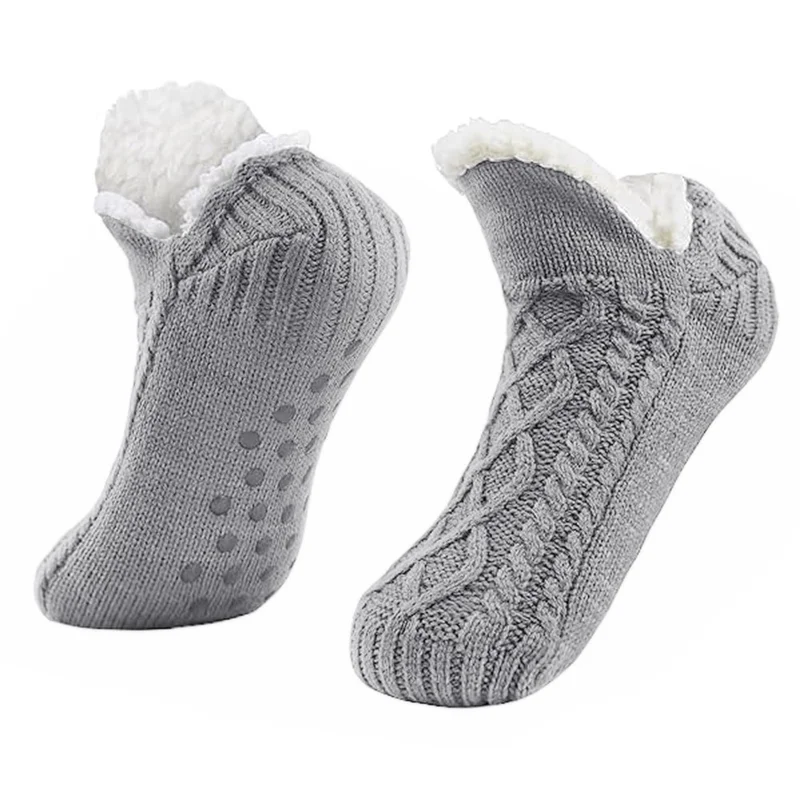 USB Heated Socks Soft Fleece Winter Warm Floor Slippers Solid Color Electric Heating Footwear - Grey