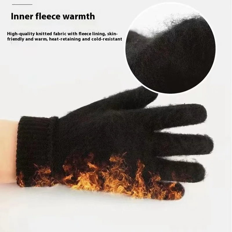 USB Heated Knit Gloves for Winter 3 Temperature Levels Adjustable Touch Screen Full Finger Mittens - Black