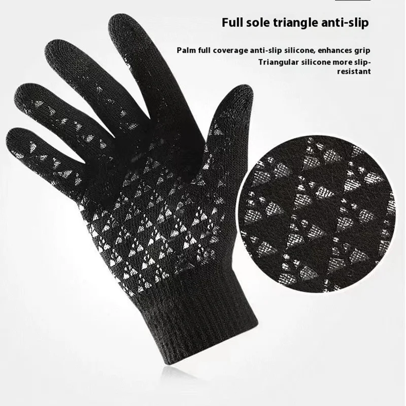 USB Heated Knit Gloves for Winter 3 Temperature Levels Adjustable Touch Screen Full Finger Mittens - Black