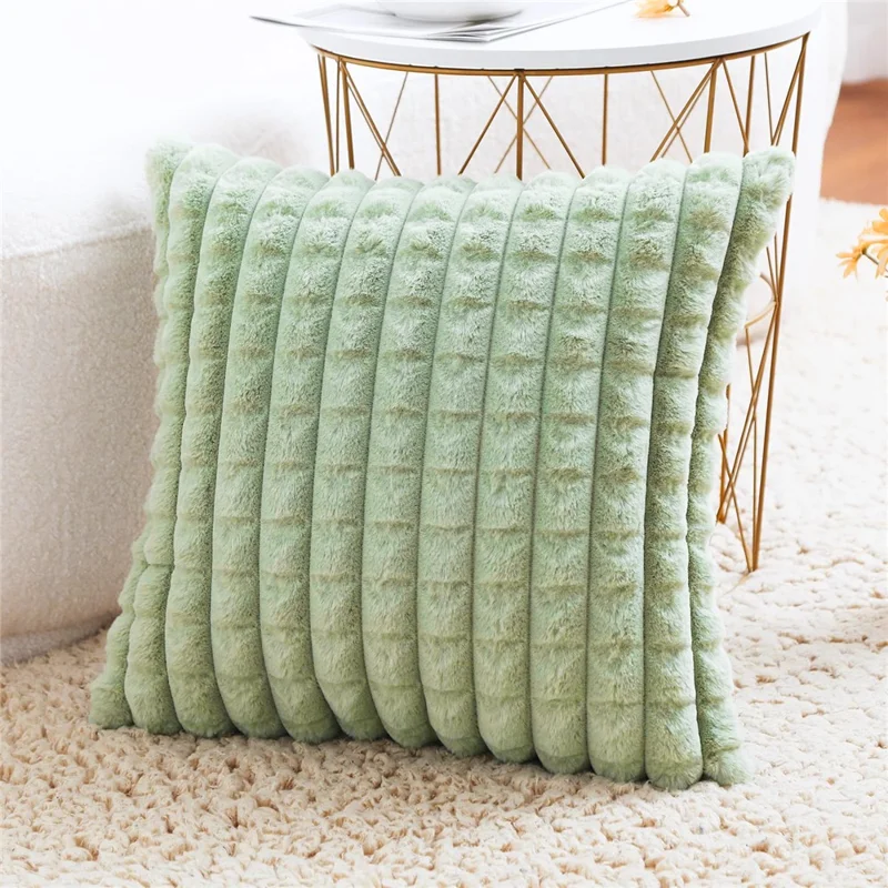 USB Heated Lumbar Support Faux Rabbit Fur Pillow Pain Relief Back Cushion for Home Office - Matcha Green