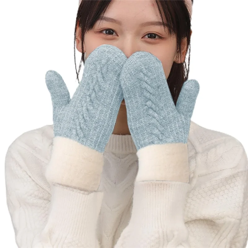 Gants chauffants USB à 3 niveaux de température, design en tricot, doublés de polaire, moufles électriques - Bleu