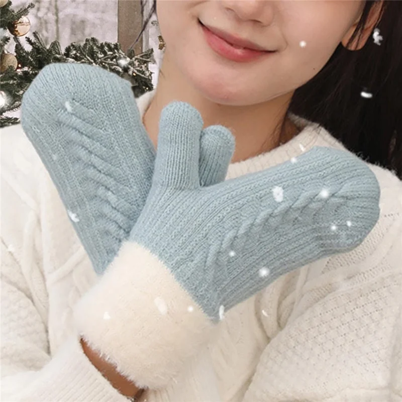 Gants chauffants USB à 3 niveaux de température, design en tricot, doublés de polaire, moufles électriques - Bleu
