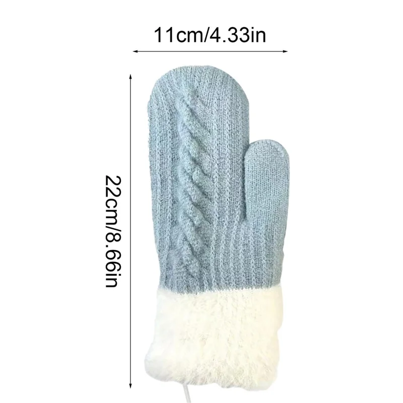 USB-Beheizte Handschuhe mit Konstanttemperatur, Zopfstrickmuster und Fleecefutter - Grau