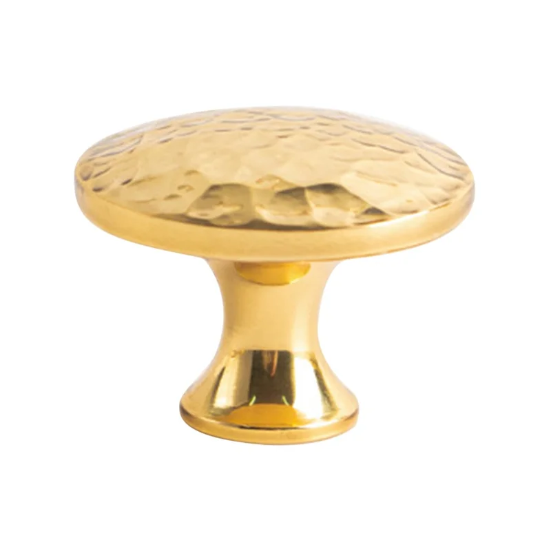 Brass French Cabinet Pull 6201 Hammered Design Wardrobe Handle Drawer Knob Single Hole, 35x25mm - Gold