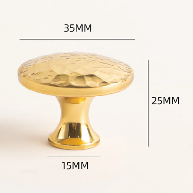Brass French Cabinet Pull 6201 Hammered Design Wardrobe Handle Drawer Knob Single Hole, 35x25mm - Gold