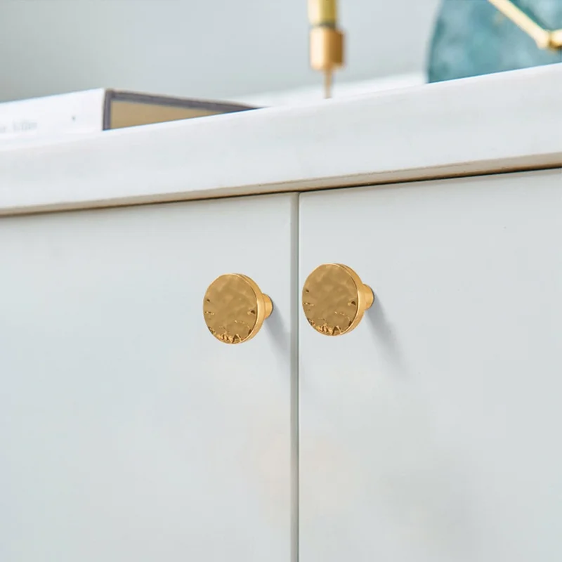 Size L Brass French Cabinet Pull 6134 Hammered Texture Wardrobe Handle Drawer Knob Single Hole, 30 x 20mm - Gold