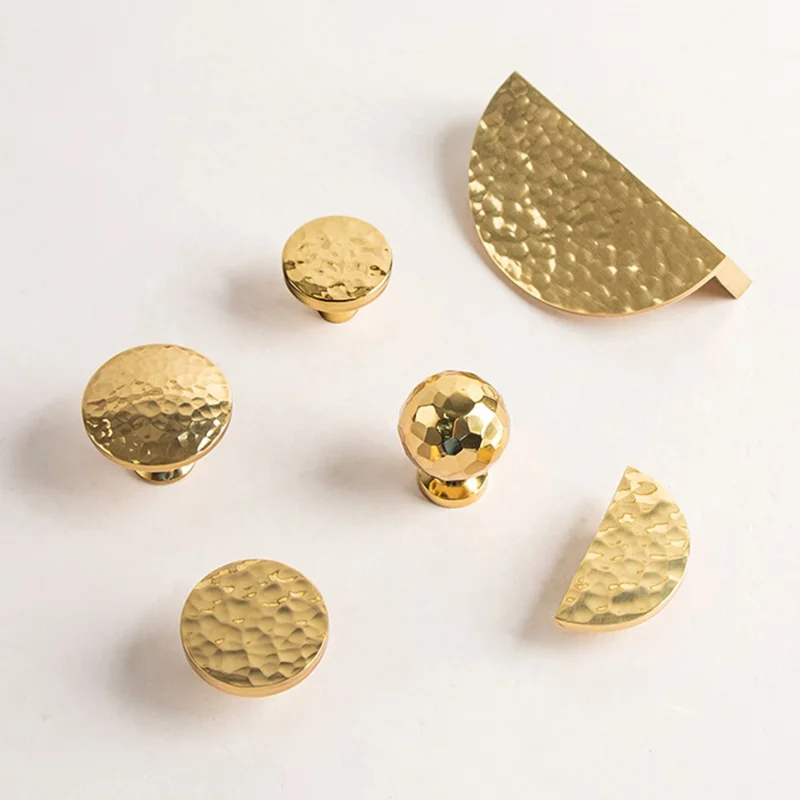 Size L Brass French Cabinet Pull 6134 Hammered Texture Wardrobe Handle Drawer Knob Single Hole, 30 x 20mm - Gold