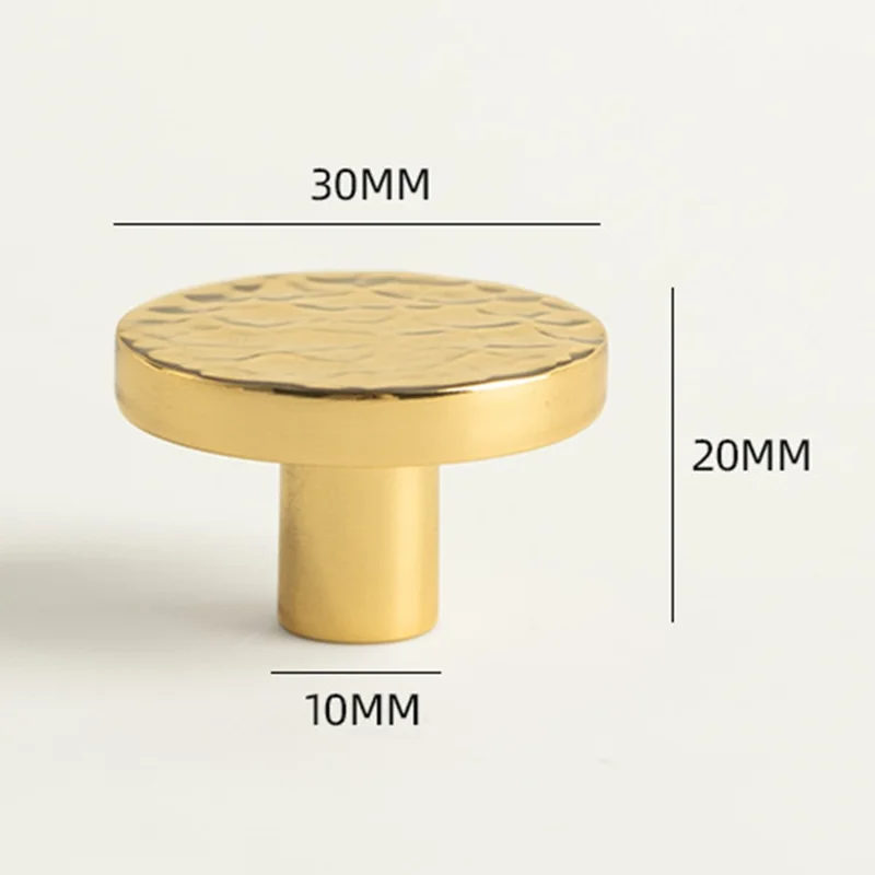 Size L Brass French Cabinet Pull 6134 Hammered Texture Wardrobe Handle Drawer Knob Single Hole, 30 x 20mm - Gold