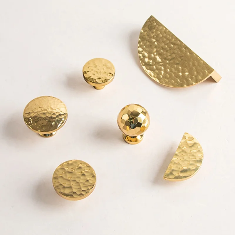 Brass Handles for French Cabinet 9013 Hammered Textured Wardrobe Pulls Drawer Knobs Single Hole - Bright Chrome