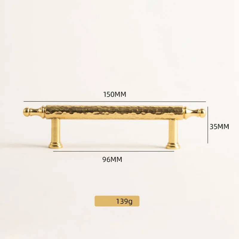 Brass French Cabinet Pull, 96mm Hole Center 6167 Hammered Texture Wardrobe Drawer Handle - Gold