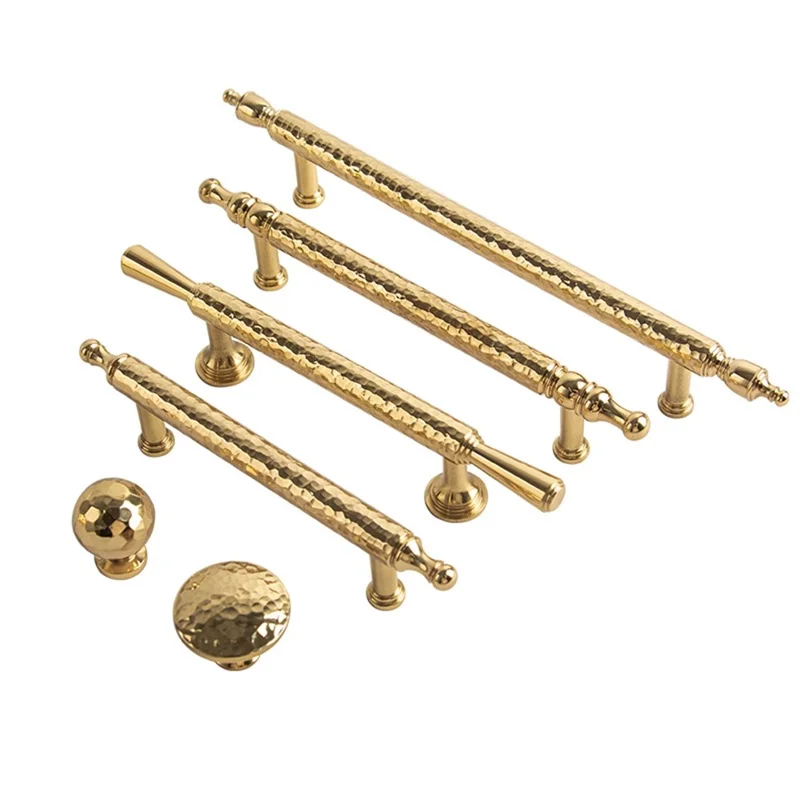 Brass French Cabinet Handles, 128mm Hole Center 6167 Hammered Texture Wardrobe Drawer Pulls - Gold