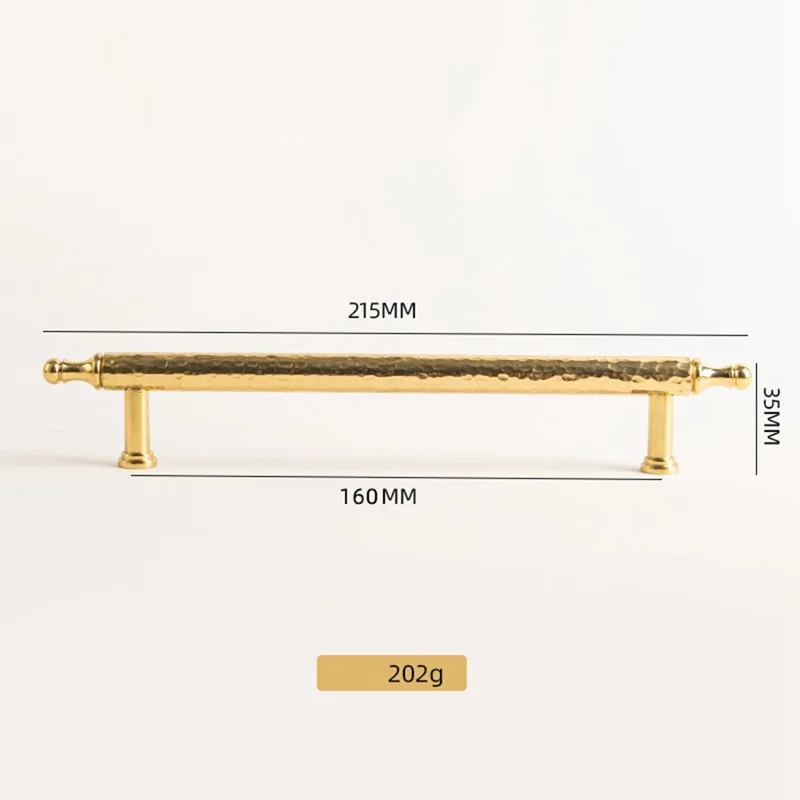 Brass French Cabinet Handles 160mm Hole Center 6167 Hammered Drawer Pulls for Wardrobe - Gold