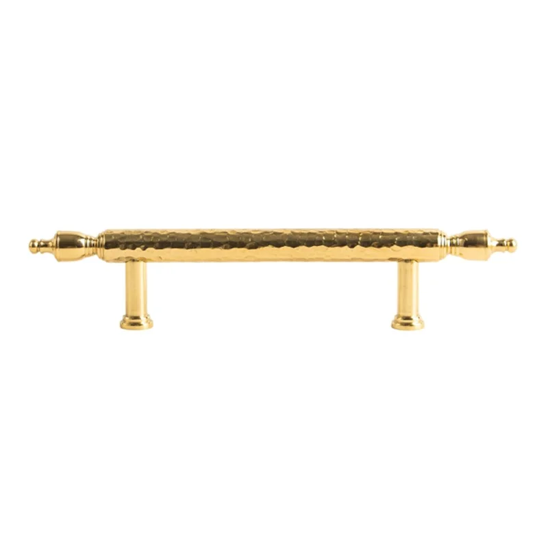 Brass French Cabinet Handles 96mm Hole Centers 6168 Hammered Textured Wardrobe Pulls Drawer Pulls - Gold