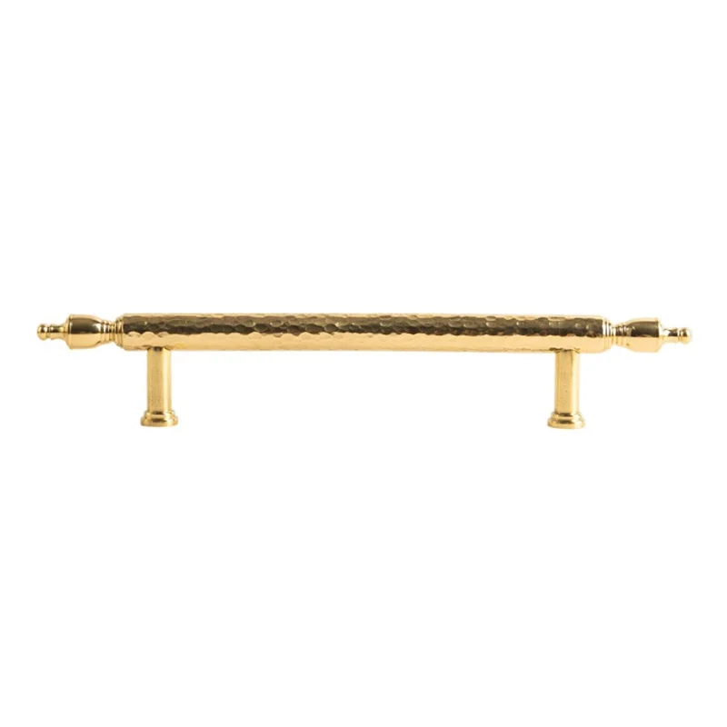 Brass French Cabinet Handles 128mm Hole Center 6168 Hammered Pattern Wardrobe Drawer Pulls - Gold