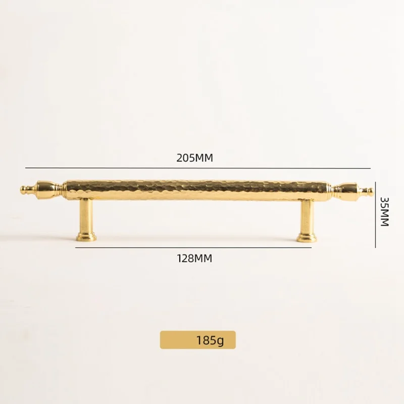 Brass French Cabinet Handles 128mm Hole Center 6168 Hammered Pattern Wardrobe Drawer Pulls - Gold