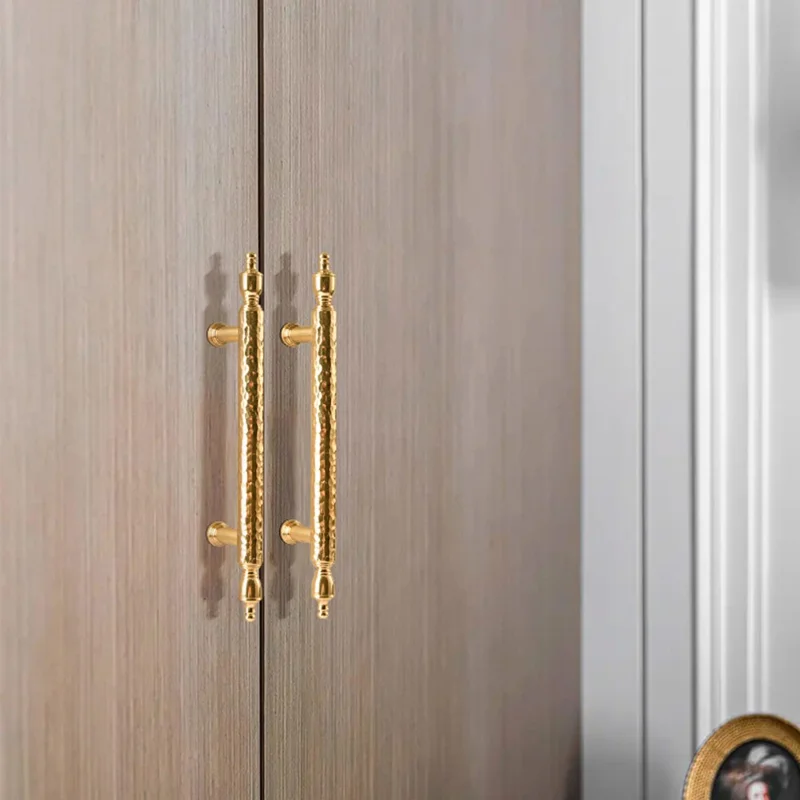 Brass French Cabinet Handles 160mm Hole Centers 6168 Hammered Texture Pulls for Wardrobe, Drawer - Gold