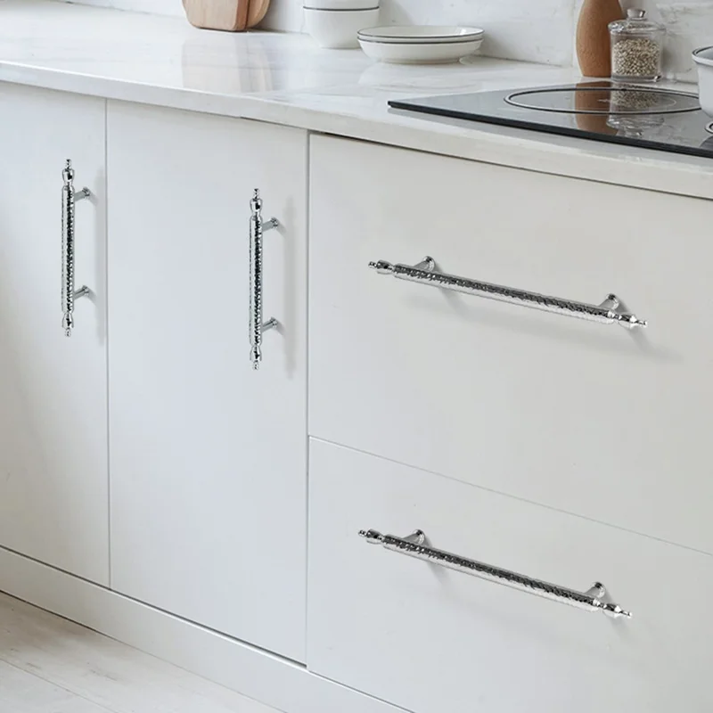 Brass French Cabinet Handles 160mm Hole Centers 6168 Hammered Texture Pulls for Wardrobe, Drawer - Gold