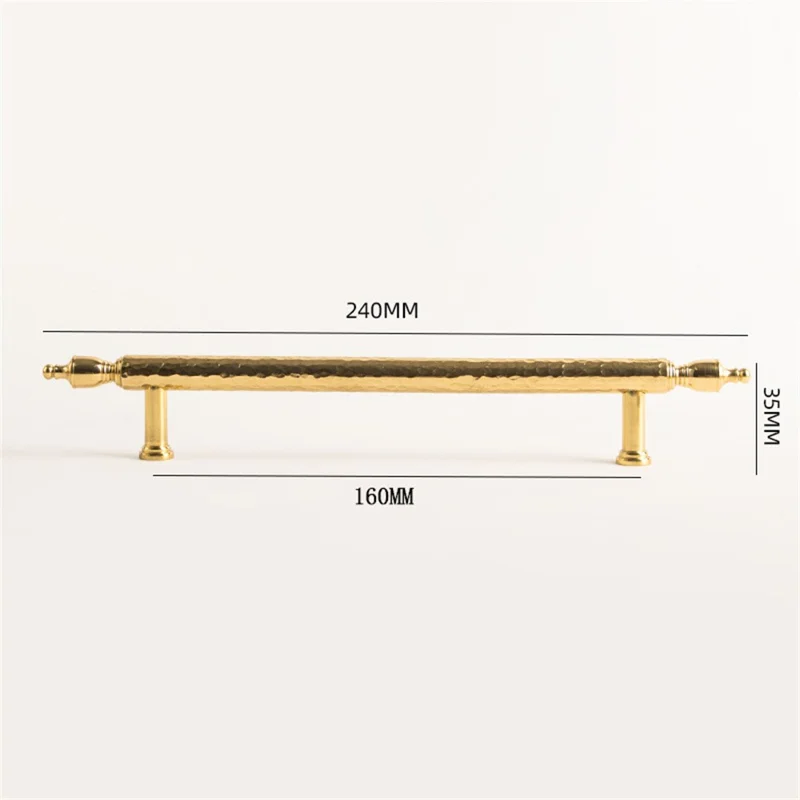 Brass French Cabinet Handles 160mm Hole Centers 6168 Hammered Texture Pulls for Wardrobe, Drawer - Gold