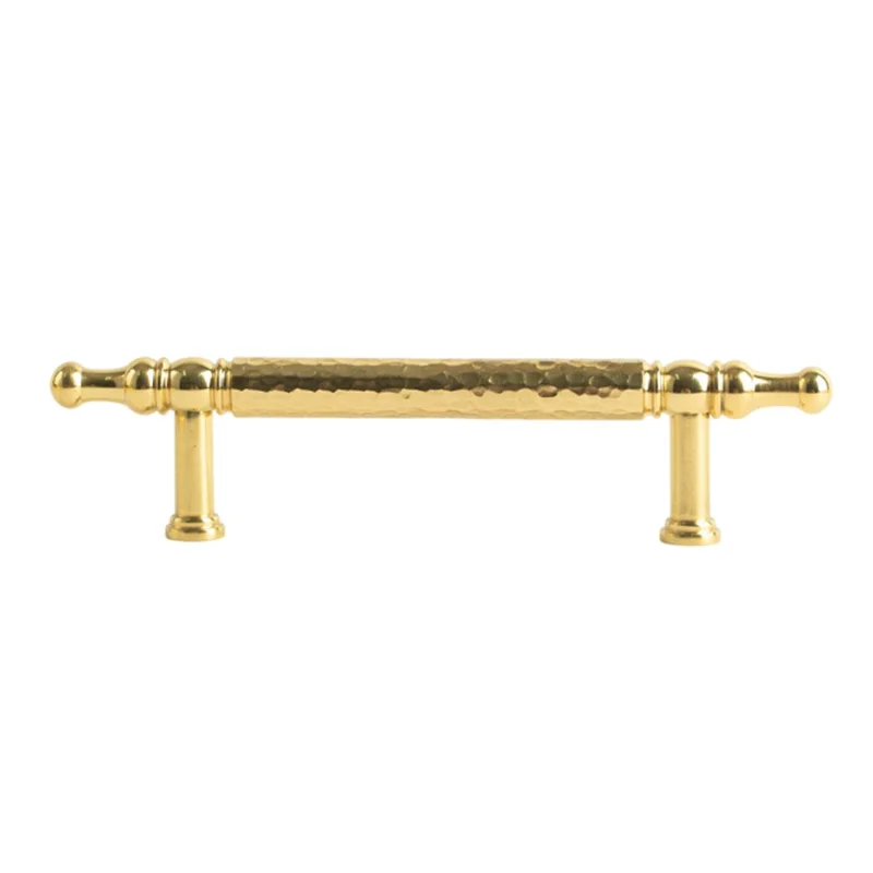 Brass French Cabinet Handles 96mm Hole Centers 6169 Hammered Texture Pulls for Wardrobe Drawer - Gold