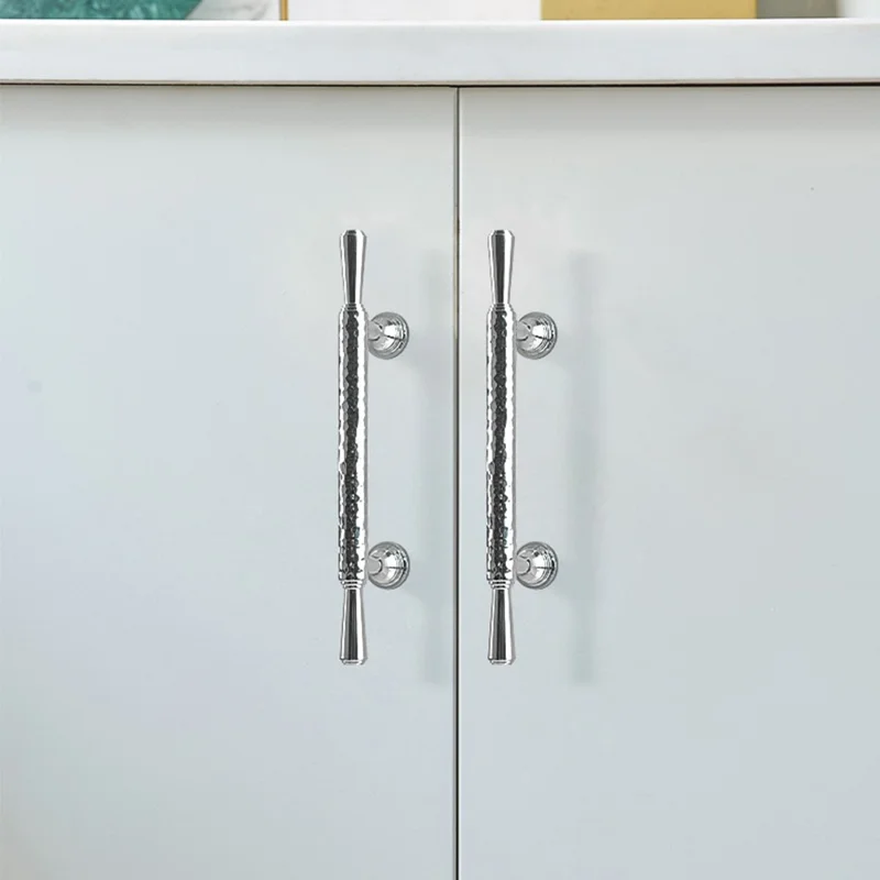 Brass French Cabinet Handles 96mm Hole Centers 6169 Hammered Texture Pulls for Wardrobe Drawer - Gold