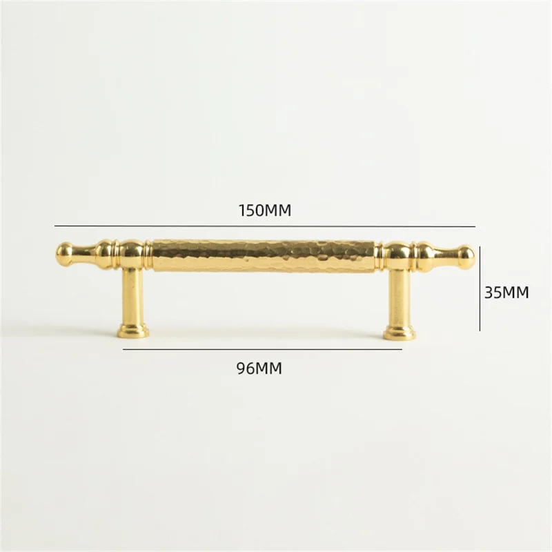Brass French Cabinet Handles 96mm Hole Centers 6169 Hammered Texture Pulls for Wardrobe Drawer - Gold