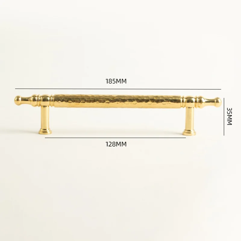Brass French Cabinet Handles 128mm Hole Center 6169 Hammered Texture Wardrobe Drawer Pulls - Gold