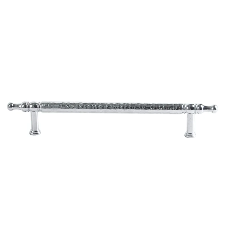 Brass French Cabinet Handles 160mm Hole Centers 6169 Hammered Texture Pulls for Wardrobe, Drawer - Bright Chrome