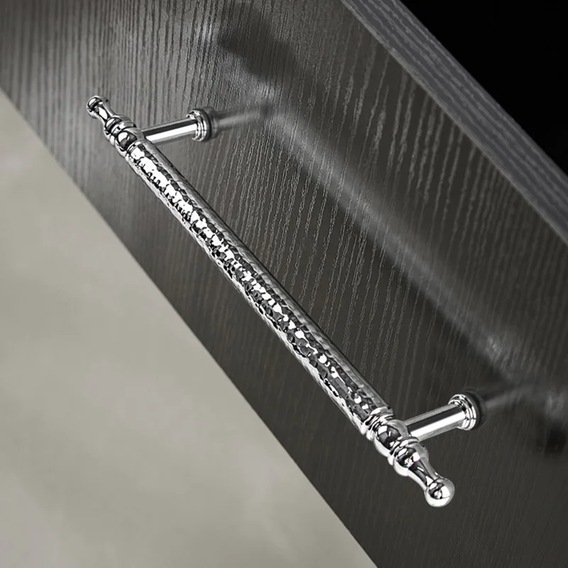 Brass French Cabinet Handles 160mm Hole Centers 6169 Hammered Texture Pulls for Wardrobe, Drawer - Bright Chrome