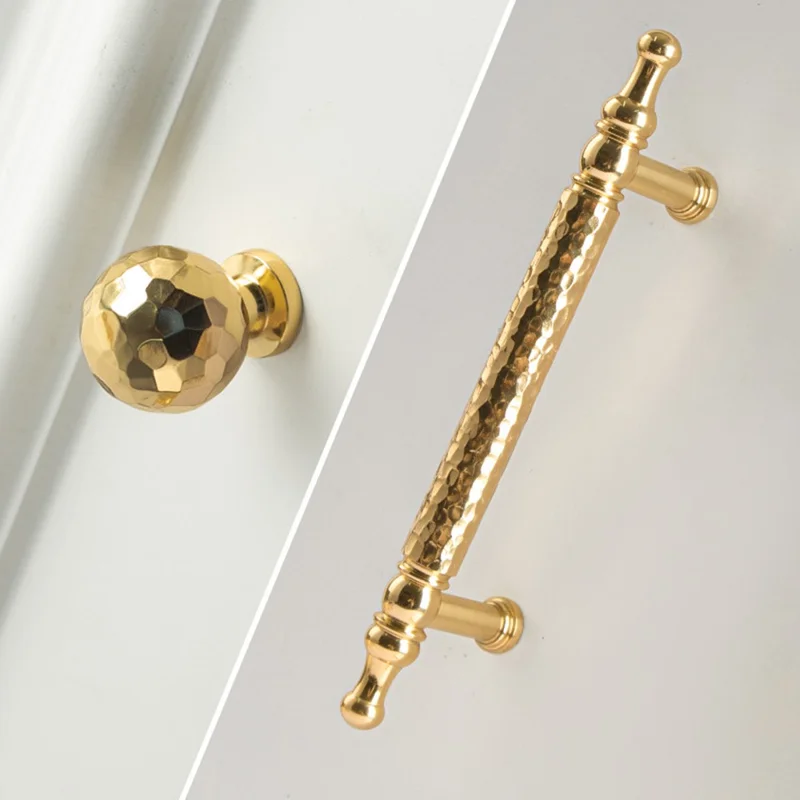 Brass French Cabinet Handles 160mm Hole Centers 6169 Hammered Texture Pulls for Wardrobe, Drawer - Bright Chrome