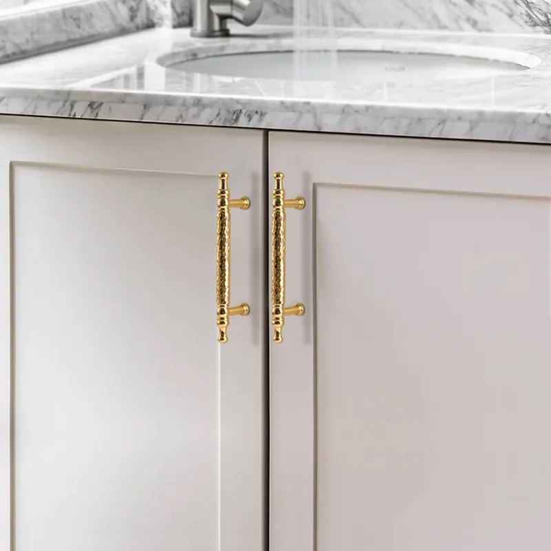 Brass French Cabinet Handles 160mm Hole Centers 6169 Hammered Texture Pulls for Wardrobe, Drawer - Bright Chrome