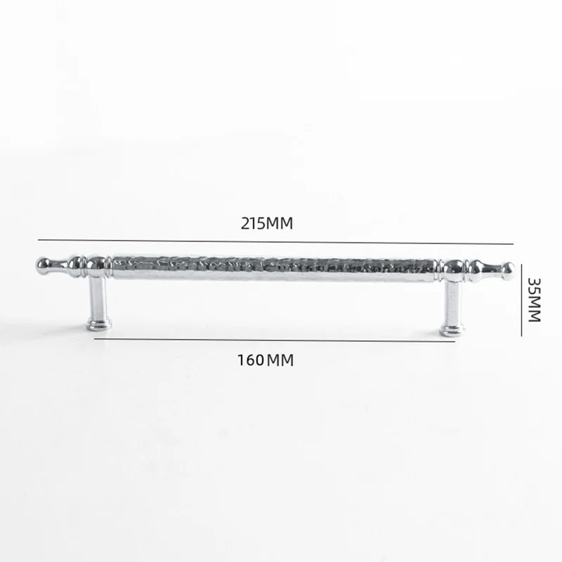 Brass French Cabinet Handles 160mm Hole Centers 6169 Hammered Texture Pulls for Wardrobe, Drawer - Bright Chrome