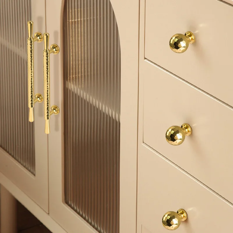 Brass French Cabinet Handles 9074 Hammered Texture 96mm Hole Center Wardrobe Drawer Pulls - Bright Chrome