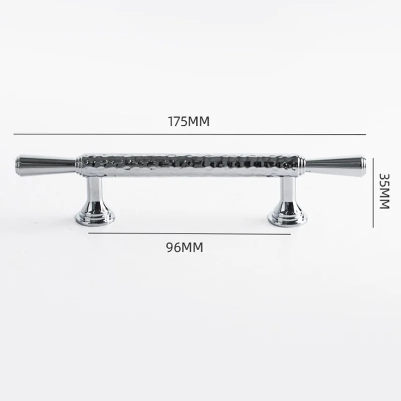 Brass French Cabinet Handles 9074 Hammered Texture 96mm Hole Center Wardrobe Drawer Pulls - Bright Chrome